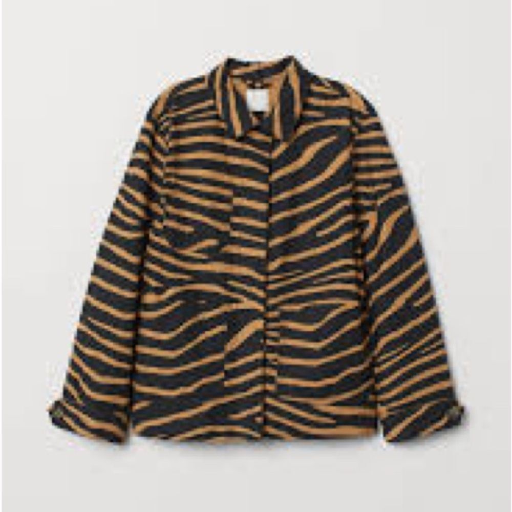 H&M Black and Brown Zebra-Print Utility Jacket Shacket